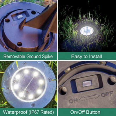 GardenKraft 10479 Pack Of 8 Stainless Steel Solar Ground Lights