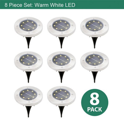 GardenKraft 10479 Pack Of 8 Stainless Steel Solar Ground Lights - 8