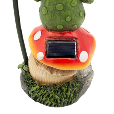GardenKraft 10949 Solar Powered Light-Up Frog Reading On A Mushroom Garden Ornament