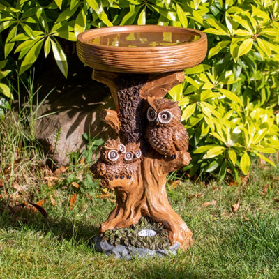 GardenKraft 11059 Owl Design Bird Bath With Solar Light