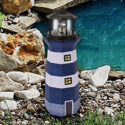 GardenKraft 11280 40cm Lighthouse With Solar Powered Rotating Light