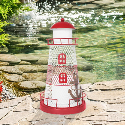 GardenKraft 11299 33cm Tall Red & White Metal Lighthouse
