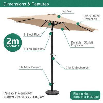 GardenKraft 14029 2m Beige Outdoor Garden Parasol