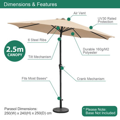 GardenKraft 14069 2.5m Beige Outdoor Garden Parasol