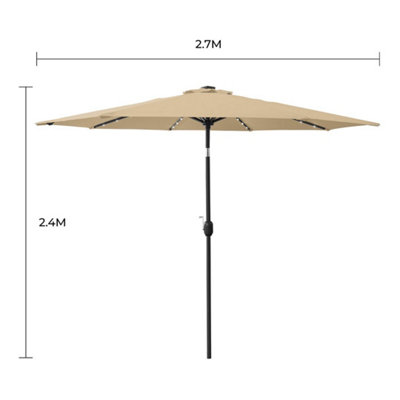 GardenKraft 14099 2.7m Beige Outdoor Garden Parasol with 32 Solar LED Lights - 4
