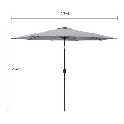GardenKraft 14109 2.7m Grey Outdoor Garden Parasol with 32 Solar LED Lights - 3