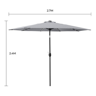 GardenKraft 14109 2.7m Grey Outdoor Garden Parasol with 32 Solar LED Lights