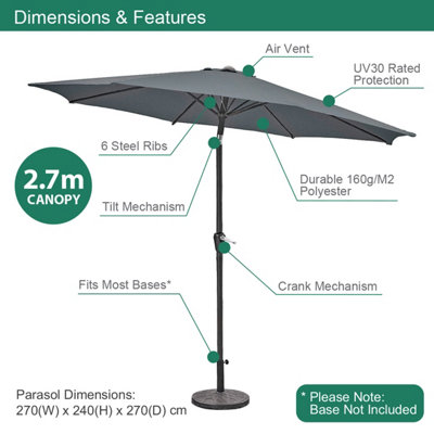 GardenKraft 14620 2.7m Charcoal Outdoor Garden Parasol