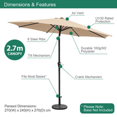 GardenKraft 14630 2.7m Beige Outdoor Garden Parasol