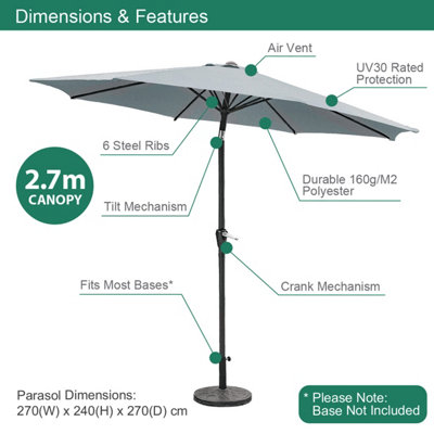 GardenKraft 14730 2.7m Grey Outdoor Garden Parasol