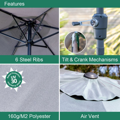 GardenKraft 14730 2.7m Grey Outdoor Garden Parasol - 3
