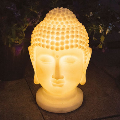GardenKraft 16440 Solar Powered Buddha Head LED Light Garden Ornament