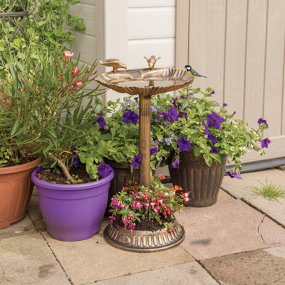 GardenKraft 17390 Bird Bath with Built-In Base Planter