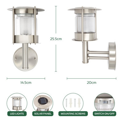 GardenKraft 18020 Solar Powered Stainless Steel Wall Light