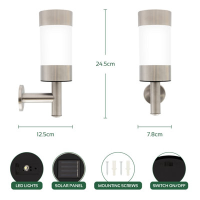 GardenKraft 19490 Stainless Steel Solar Wall Light
