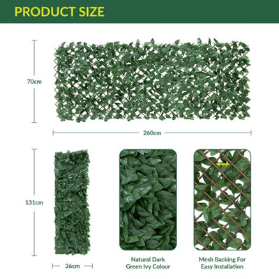 GardenKraft 26130 2.6m X 0.7m Light Ivy Leaf Artificial Hedge Panels
