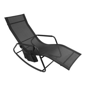 GardenKraft Outdoor Rocking Sun Loungers - Black Colour with Side Bag