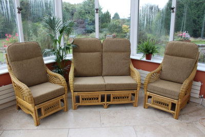 GardenMarketPlace Portofino Cane Conservatory Furniture 3 Piece Suite ...