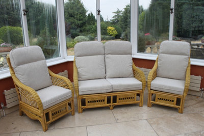 GardenMarketPlace Portofino Cane Conservatory Furniture 3 Piece Suite ...