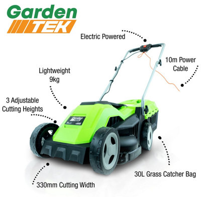 Gardentek 33cm Corded Electric 1200W/230V Roller Mulching Lawn