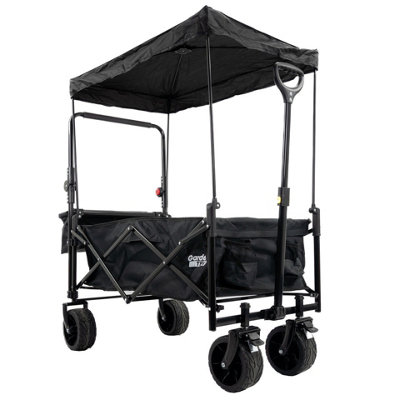 GardenTek Festival Trolley on Wheels Brakes Canopy and Side Box 90kg Load 120L Capacity GTW330