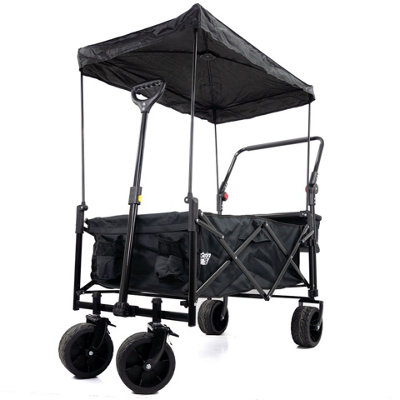 GardenTek Festival Trolley on Wheels Brakes Canopy and Side Box 90kg Load 120L Capacity GTW330