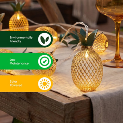 Gardenwize 2m Solar Pineapple Lantern LED String Lights 10 Warm White ...