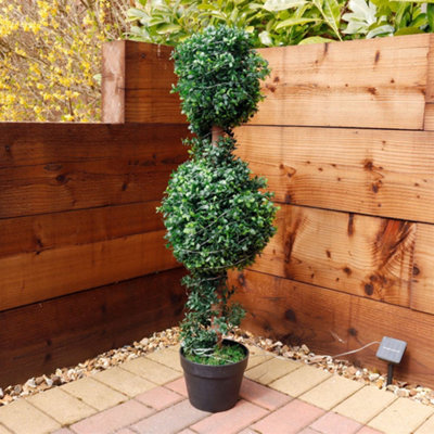 Gardenwize Garden Outdoor Solar Powered Artificial Double Bay Ball Tree Plant In Pot