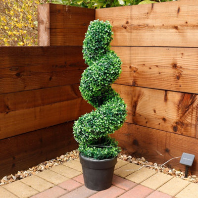Gardenwize Garden Outdoor Solar Powered Artificial Twist Topiary Plant Tree in Pot