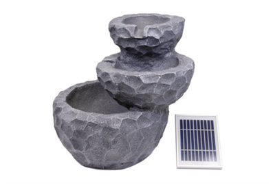 Gardenwize Garden Outdoor Solar Powered Three-Tiered Rock Water Fountain Feature