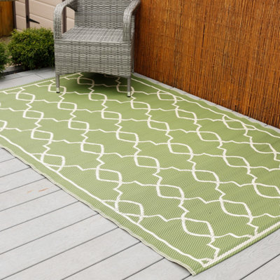 Gardenwize Outdoor Garden Camping Beach Grass Patio Carpet Patterned Rug-  Large Green/White