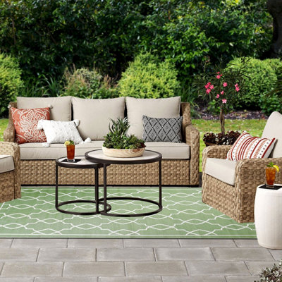 Gardenwize Outdoor Garden Camping Beach Grass Patio Carpet Patterned Rug-  Medium Green/White