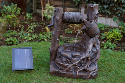Gardenwize Outdoor Garden Rustic Brown Brick Well Solar Powered Water Fountain Feature
