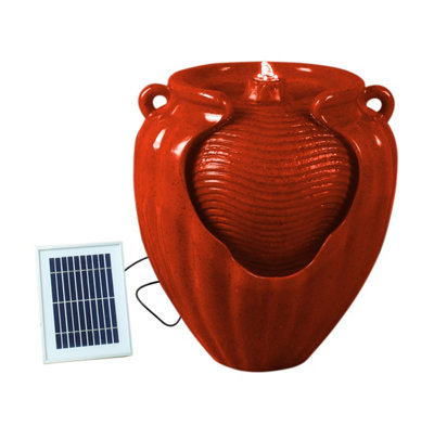 Gardenwize Outdoor Garden Solar Powered Red Vase Water Feature Fountain