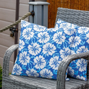 Gardenwize Outdoor Pair of Blue Hawaiian Print Scatter Cushions