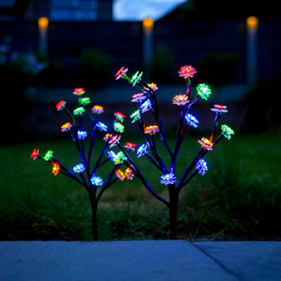 Gardenwize Pack of 2 Multi Coloured Solar Flower Tree Stake Lights Decorative Garden Lights