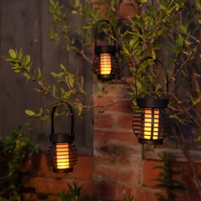 Gardenwize Pack of 3 Solar Powered LED Mini Dancing Flame Hanging Lantern Decorative Garden Lights