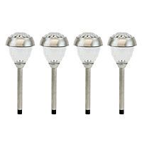 Gardenwize Pack of 4 Solar Powered Crown LED Glass Effect Garden Stake Lights Porch Patio Walkway Lights