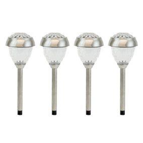 Gardenwize Pack of 4 Solar Powered Crown LED Glass Effect Garden Stake Lights Porch Patio Walkway Lights