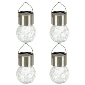 Gardenwize Pack of 4 Solar Powered LED Hanging Crackle Ball Garden Decorative Lights No Running Costs