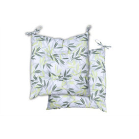 Gardenwize Pair of Outdoor Garden Decorative Bench Seat Pad Cushions- Green/Grey Leaf Print