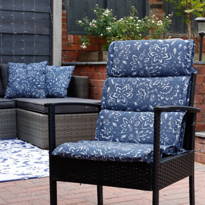 Gardenwize Pair of Outdoor Garden Decorative Full Length Bench Seat Pad Cushions - Hampton Blue