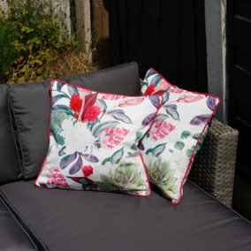 Gardenwize Pair of Outdoor Garden Sofa Chair Furniture Scatter Cushions - Bouquet Flower
