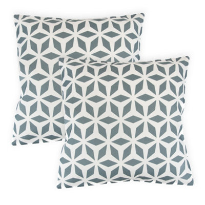 Gardenwize Pair of Outdoor Garden Sofa Chair Furniture Scatter Cushions- Grey/White Geometric Print