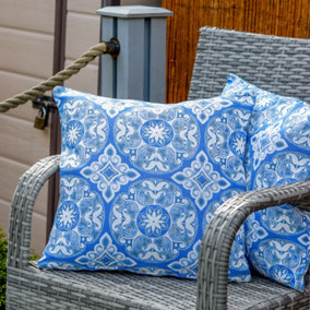 Gardenwize Pair of Outdoor Garden Sofa Chair Furniture Scatter Cushions- Jacquard Blue