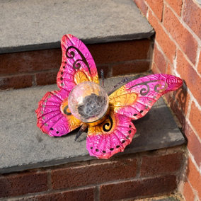 Gardenwize Solar Metal Sunset Butterfly With LED Crackle Ball
