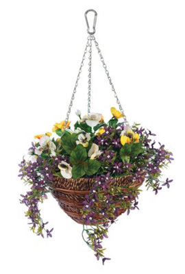 Gardman Artificial Topiary Hanging Basket 12inch Pansy and Lobelia