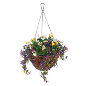 Gardman Artificial Topiary Hanging Basket 12inch Pansy and Lobelia