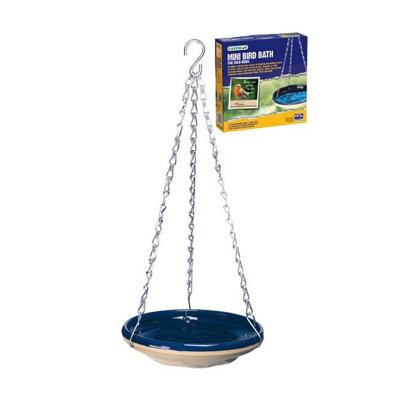 Gardman Hanging Ceramic Bird Bath Frost Resistant Glazed Blue Feeder A01124