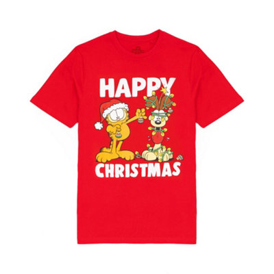 Garfield Mens Red Garfield, Odie Short Sleeved T-Shirt (Small)